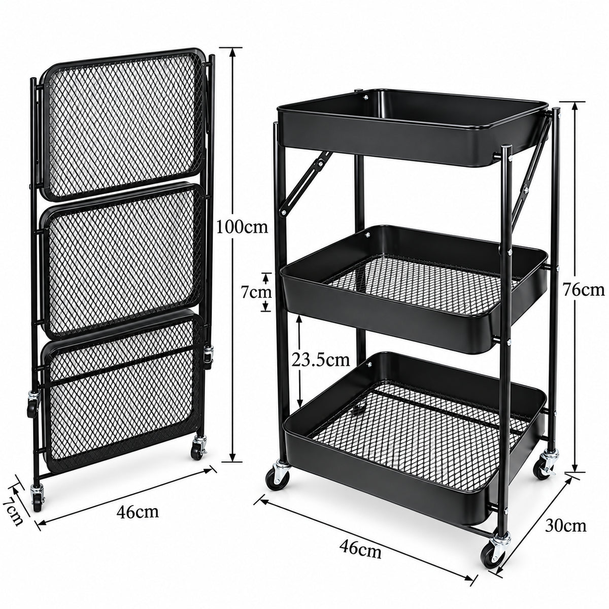 Chariot de rangement pliable à 3 niveaux
