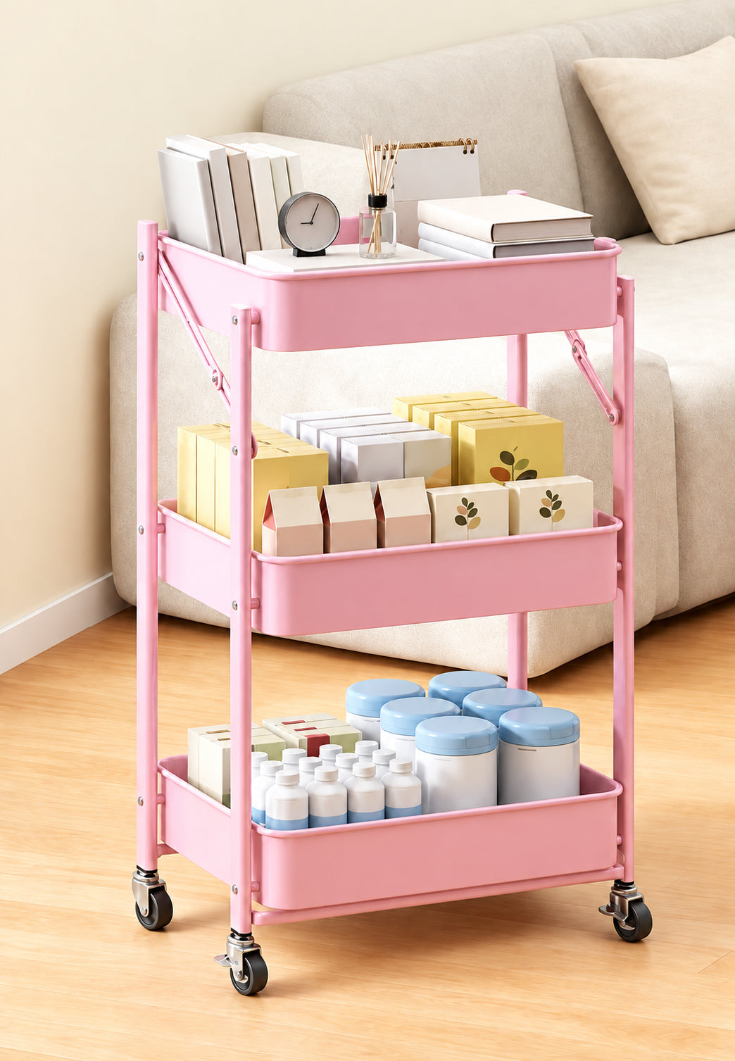 Chariot de rangement pliable à 3 niveaux
